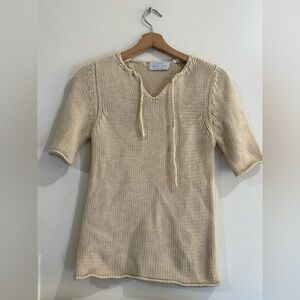 Barneys New York Cream Knit Short-Sleeve Pullover